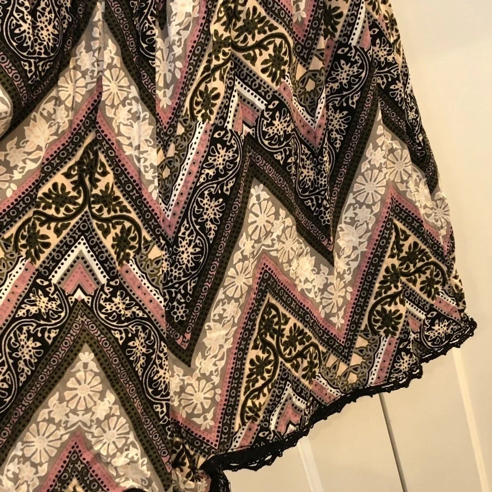 Charlotte Russe Sleeveless Romper Shorts S Dark Floral Boho Fairy Chevron Tassel